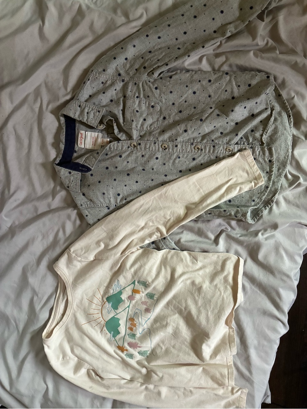 Cat & Jack Cream Graphic Long Sleeve Tee with Gray Polka Dot Button-Up